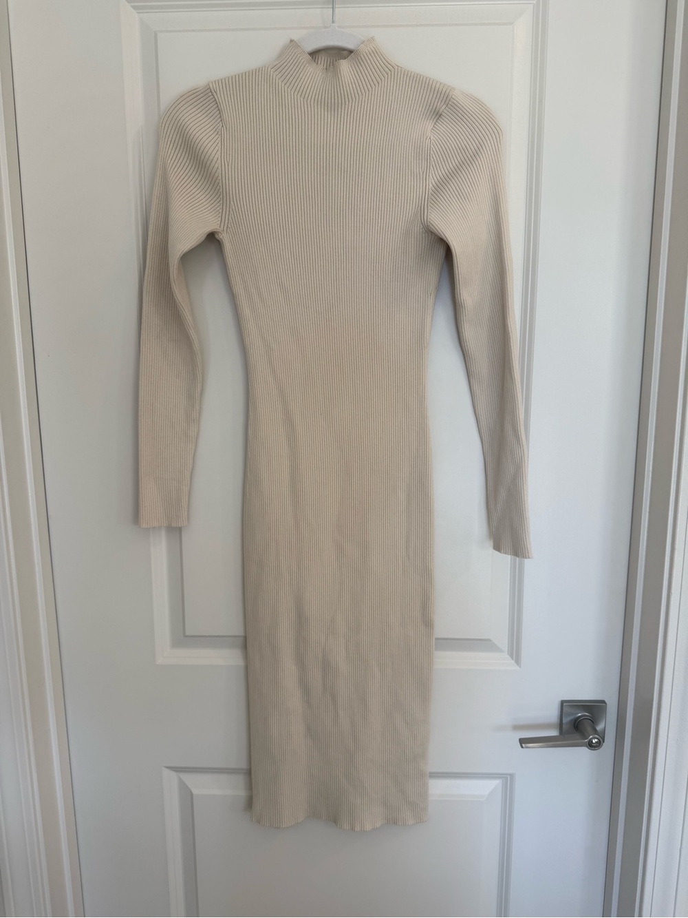 Babaton Compose Mock-neck Cream Ribbed Long Sleeve Midi Dress - Picture 3 of 8